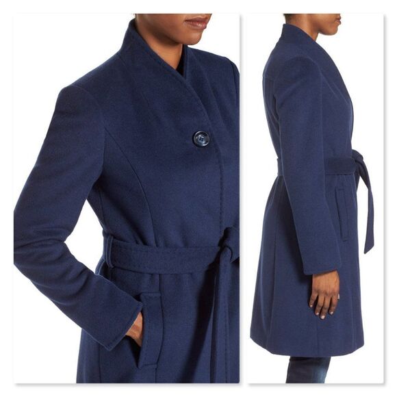 ELLEN TRACY Belted Wool Blend Stand Collar Coat - Picture 2 of 8